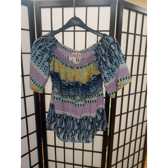 Dear Apple Top Multicolored Size Medium Off The Shoulder Short Sleeve Blouse - Picture 1 of 3